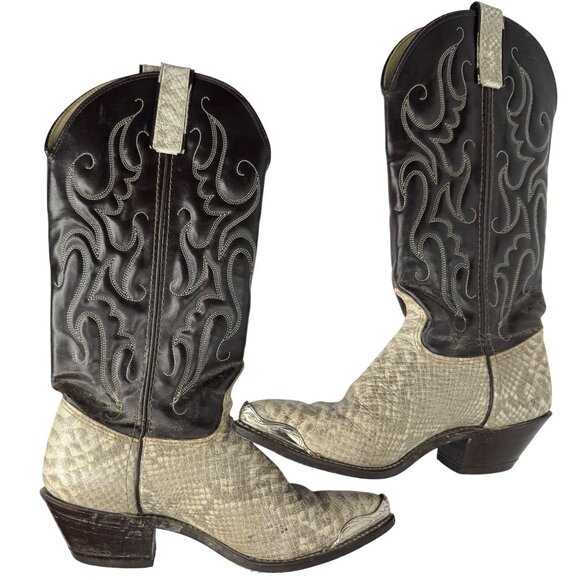 Capezio Womens Ivory and Brown Python & Leather Western Boots Size 5.5M Cowgirl - Picture 8 of 12